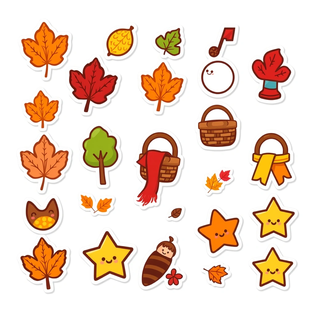 Arkusz naklejek: Małe jesienne ikony - Szablony - Jesień