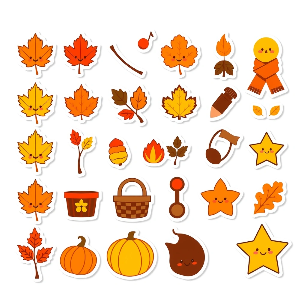 Arkusz naklejek: Małe jesienne ikony - Szablony - Jesień