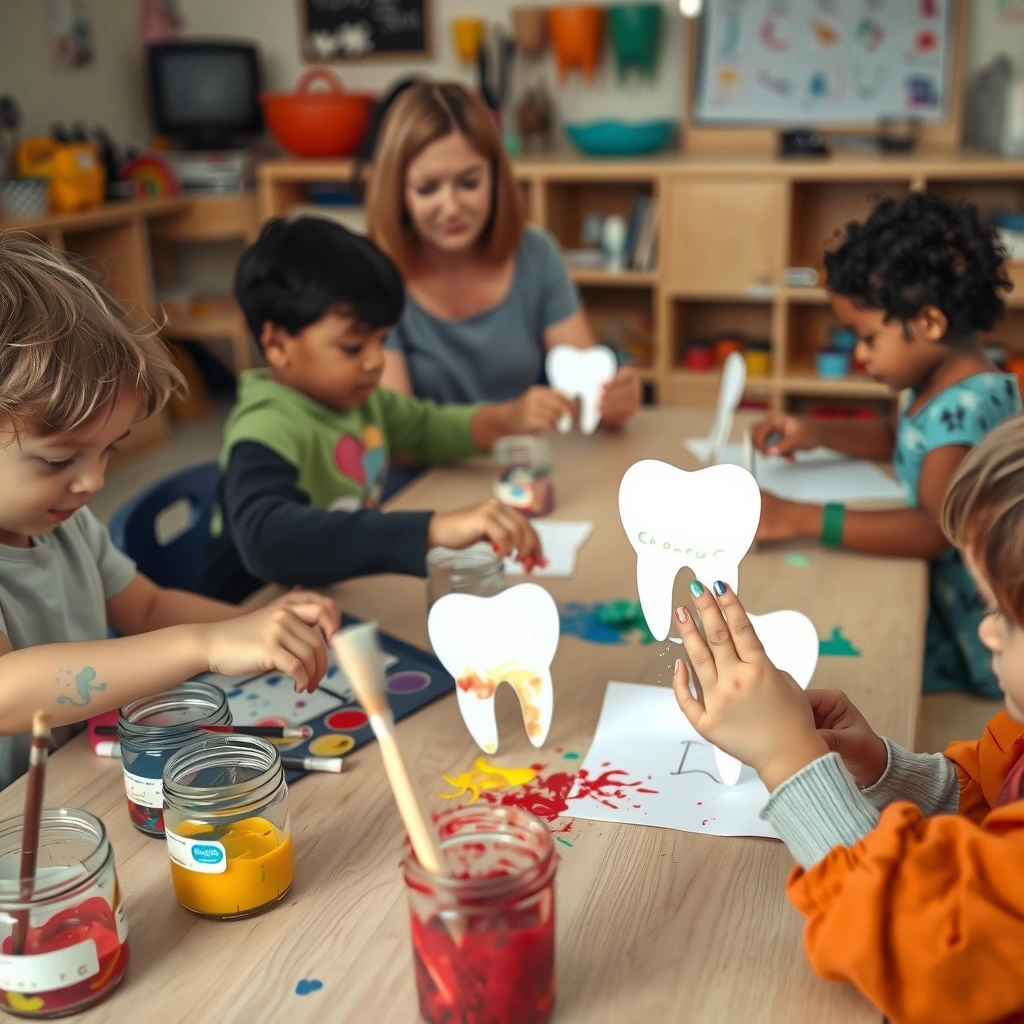 Fotografia: malowanie zębów farbami palcowymi - Materiały - Higiena Jamy Ustnej