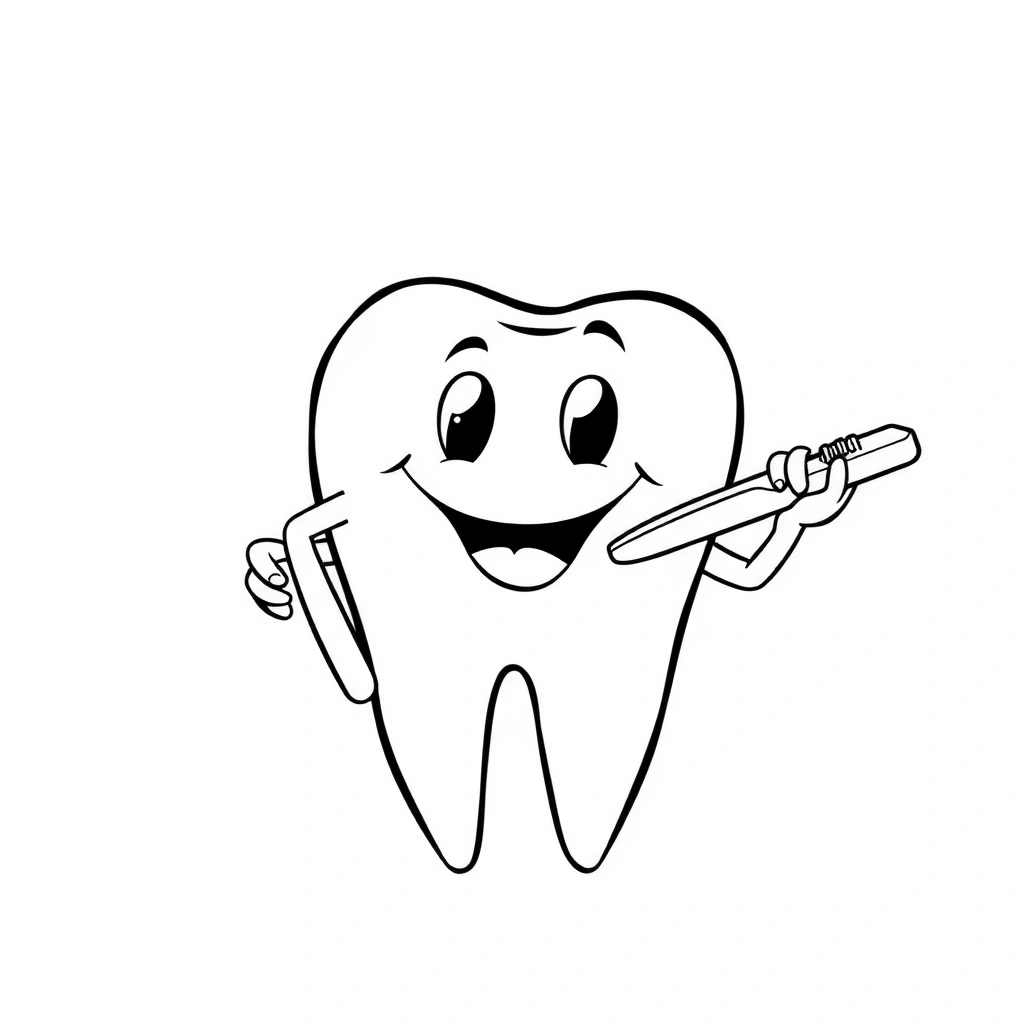Kolorowanka: ząb ze szczoteczką - Kolorowanki - Higiena Jamy Ustnej