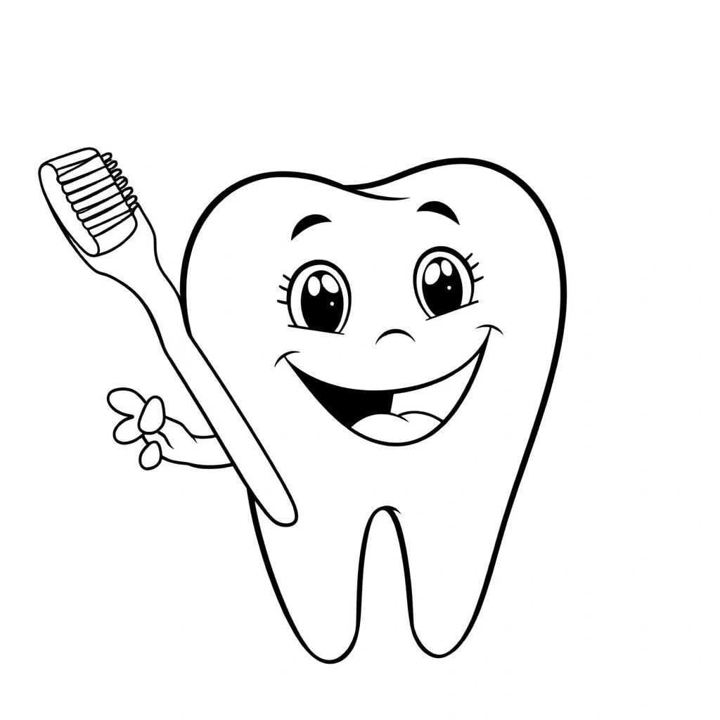 Kolorowanka: ząb ze szczoteczką - Kolorowanki - Higiena Jamy Ustnej