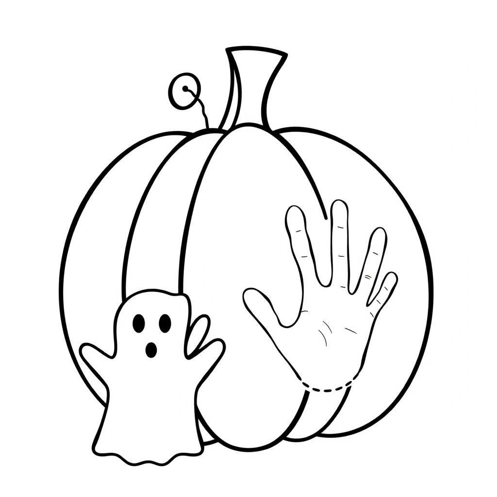 Kolorowanka: Dynia i duch (kontury) - Kolorowanki - Halloween