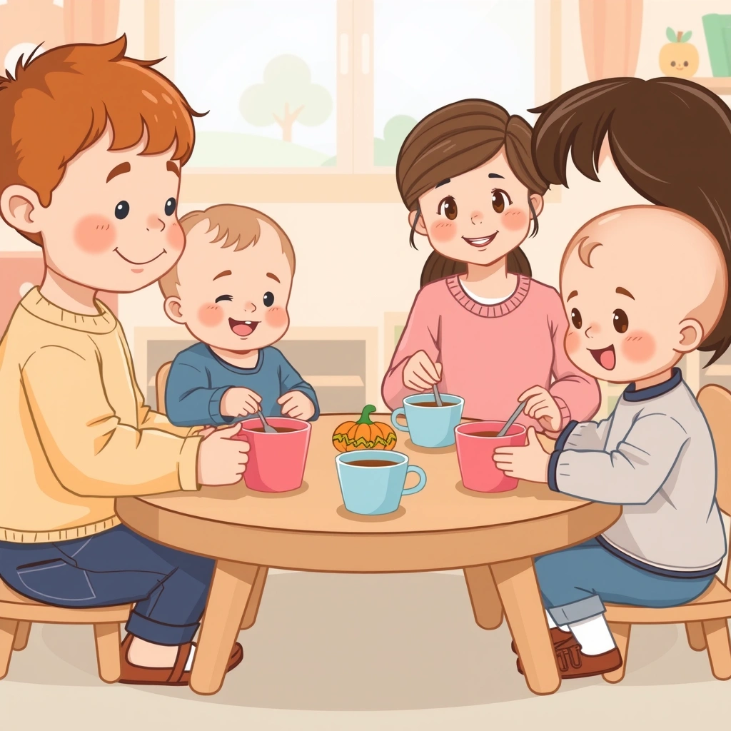 Dzieci bawią się nasionami przy stoliku - Materiały - Dynia