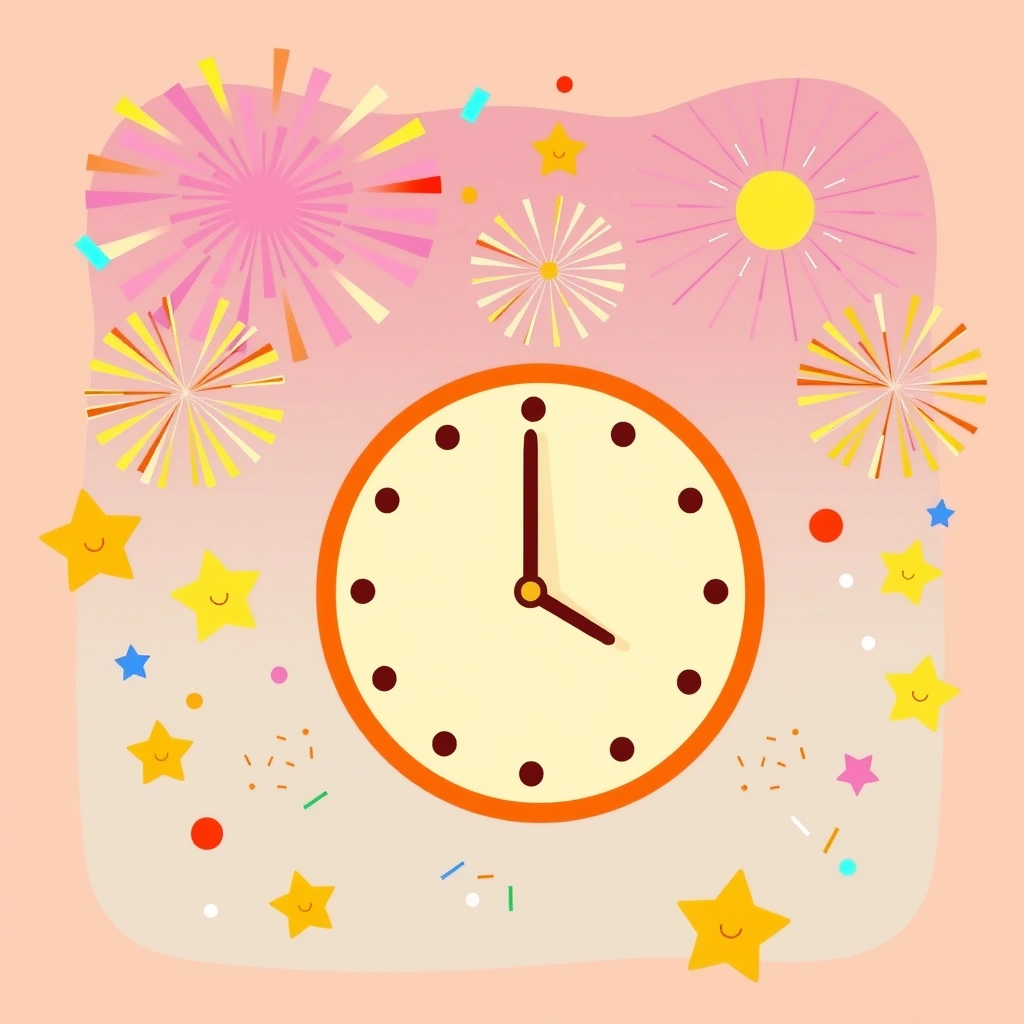 Ilustracja: Zegar i fajerwerki - Materiały - Nowy Rok