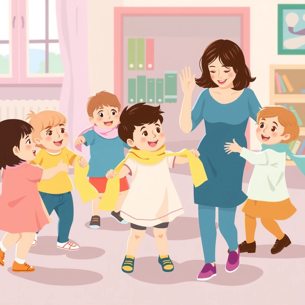 Obrazek: Dzieci tańczą z chustkami - Materiały - Nowy Rok