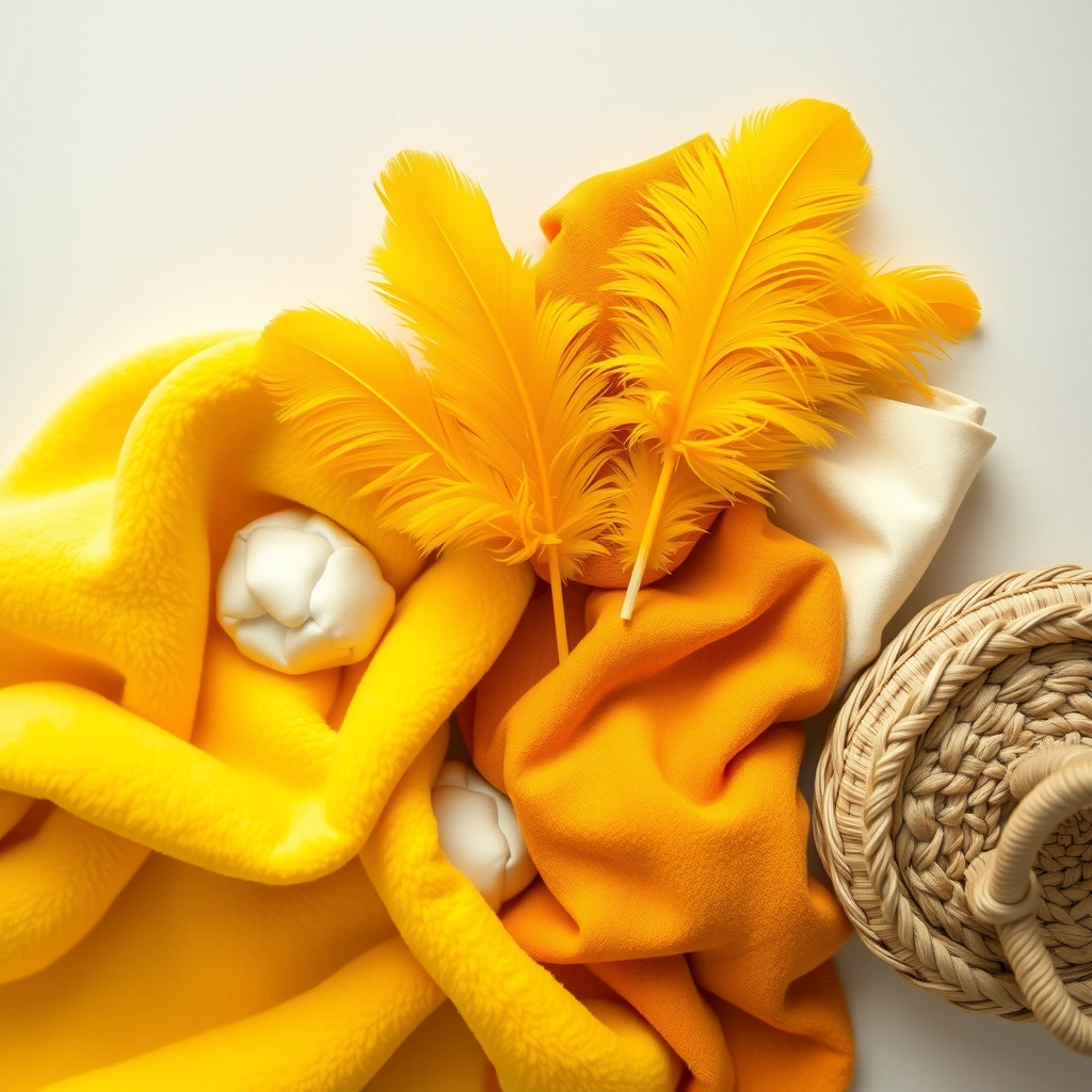 Stacja 2 — Miękkie piórka i tkaniny (flatlay) - Materiały - Dzień Kaczki