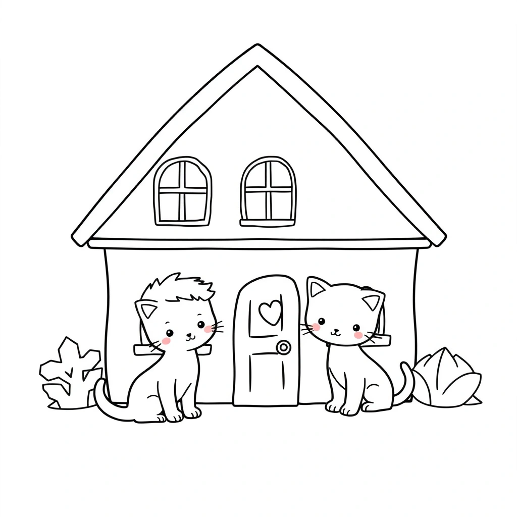 Kolorowanka — prosty domek i zwierzę - Kolorowanki - Dzień Puzzli