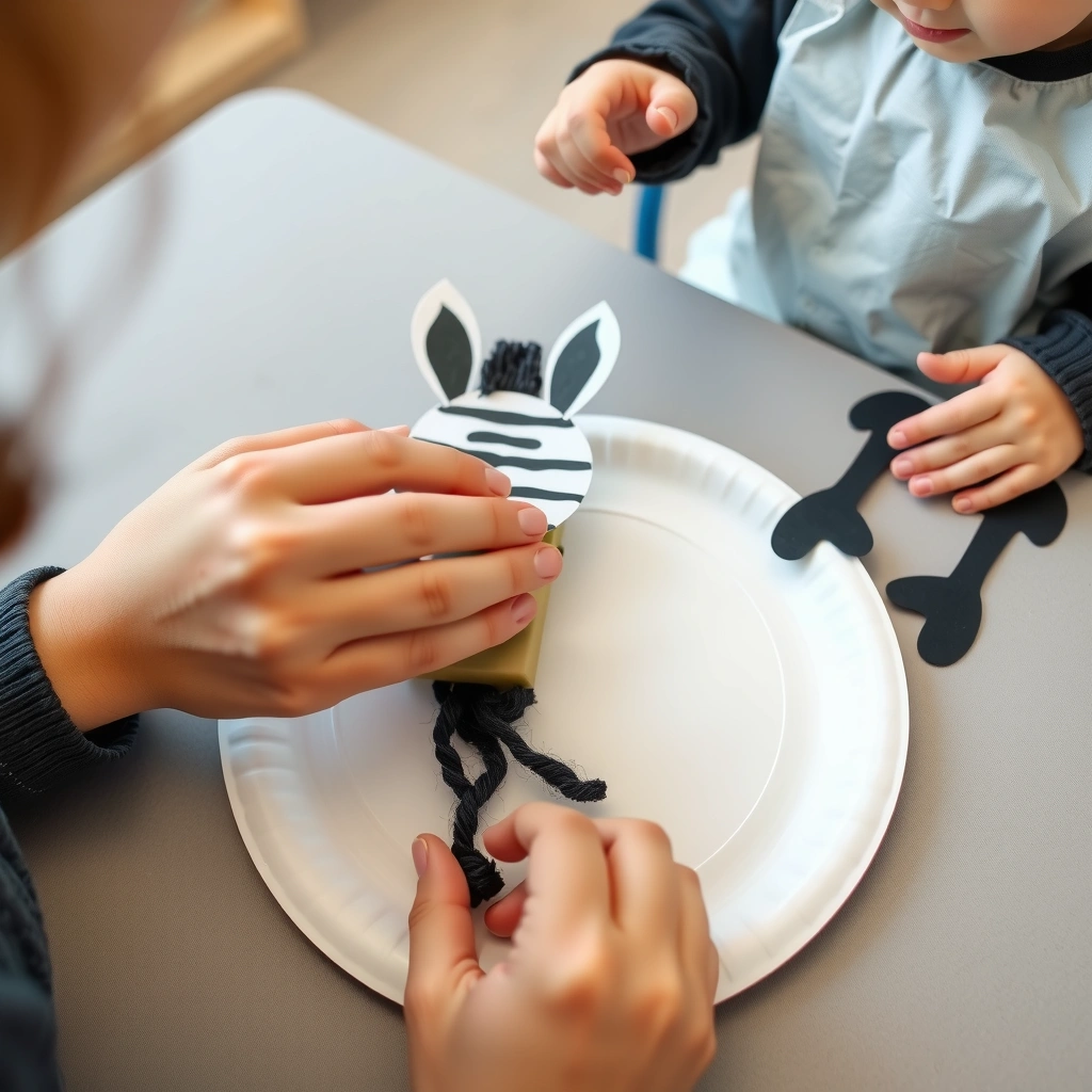 Doklejanie elementów — instrukcja (zbliżenie rąk z klejem) - Materiały - Dzień Zebry