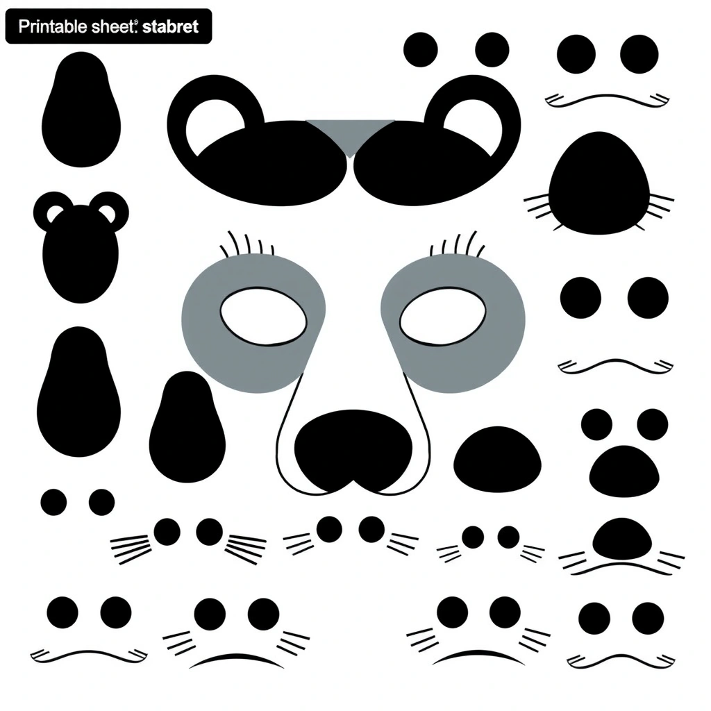 Szablon - elementy dekoracyjne: nos, oczy, wąsy - Szablony - Dzień Niedźwiedzia