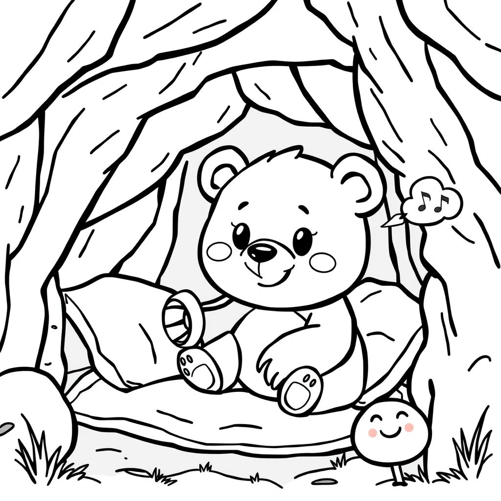 Kolorowanka: Niedźwiadek w jaskini - Kolorowanki - Dzień Niedźwiedzia