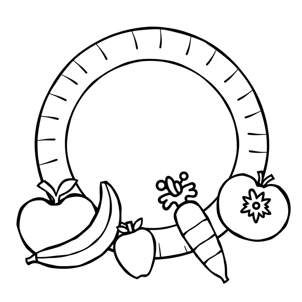 Strona do kolorowania: owoce i talerzyk - Kolorowanki - Zdrowe Jedzenie