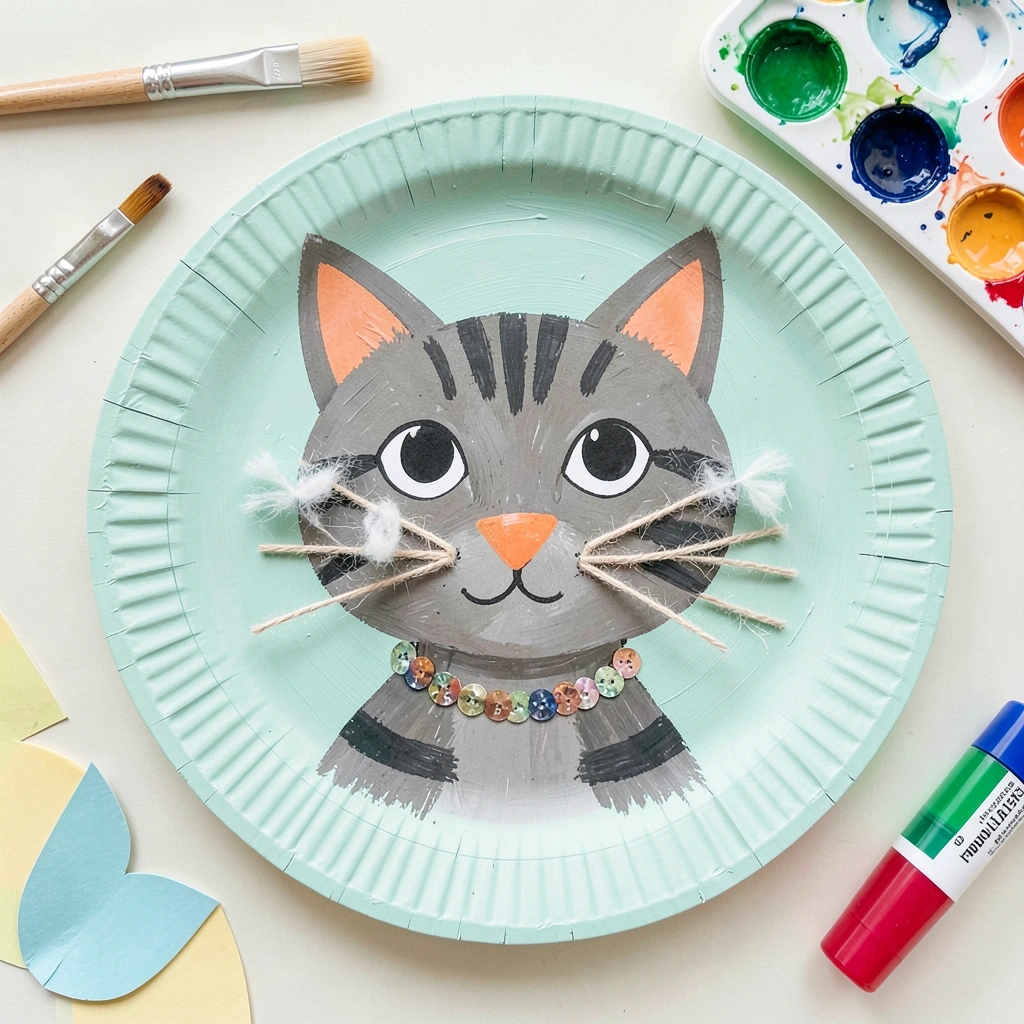 Portret kota na papierowym talerzyku — przykład - Materiały - Dzień Kota