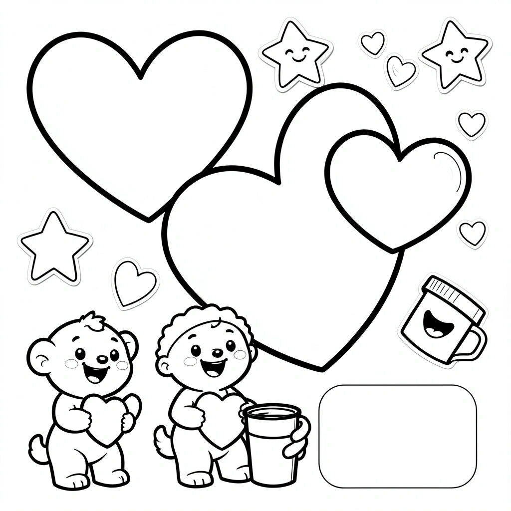 Kolorowanka: walentynkowe serduszka i proste motywy - Kolorowanki - Walentynki