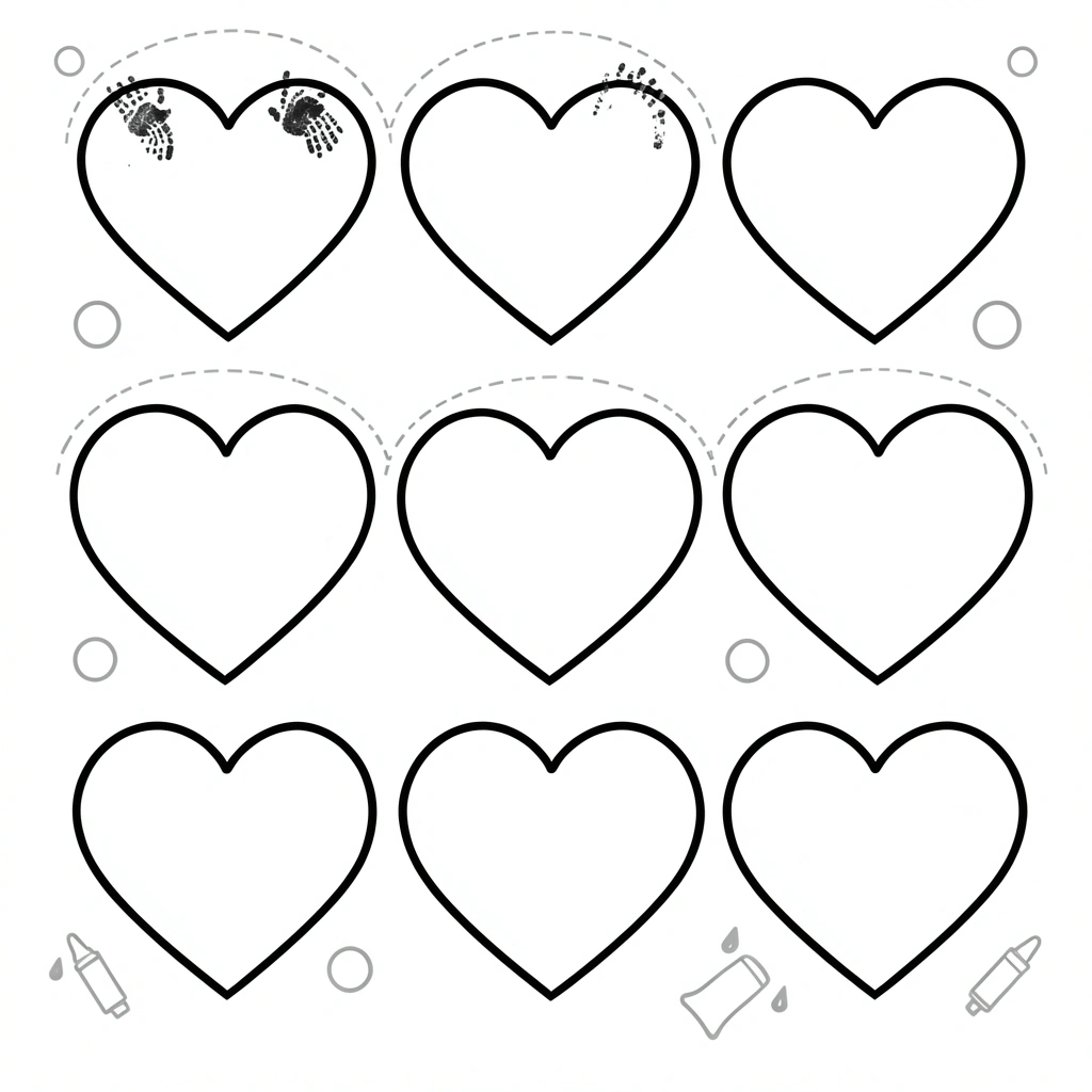 Szablon: strony z kształtami serduszek do odbitek palców - Szablony - Walentynki
