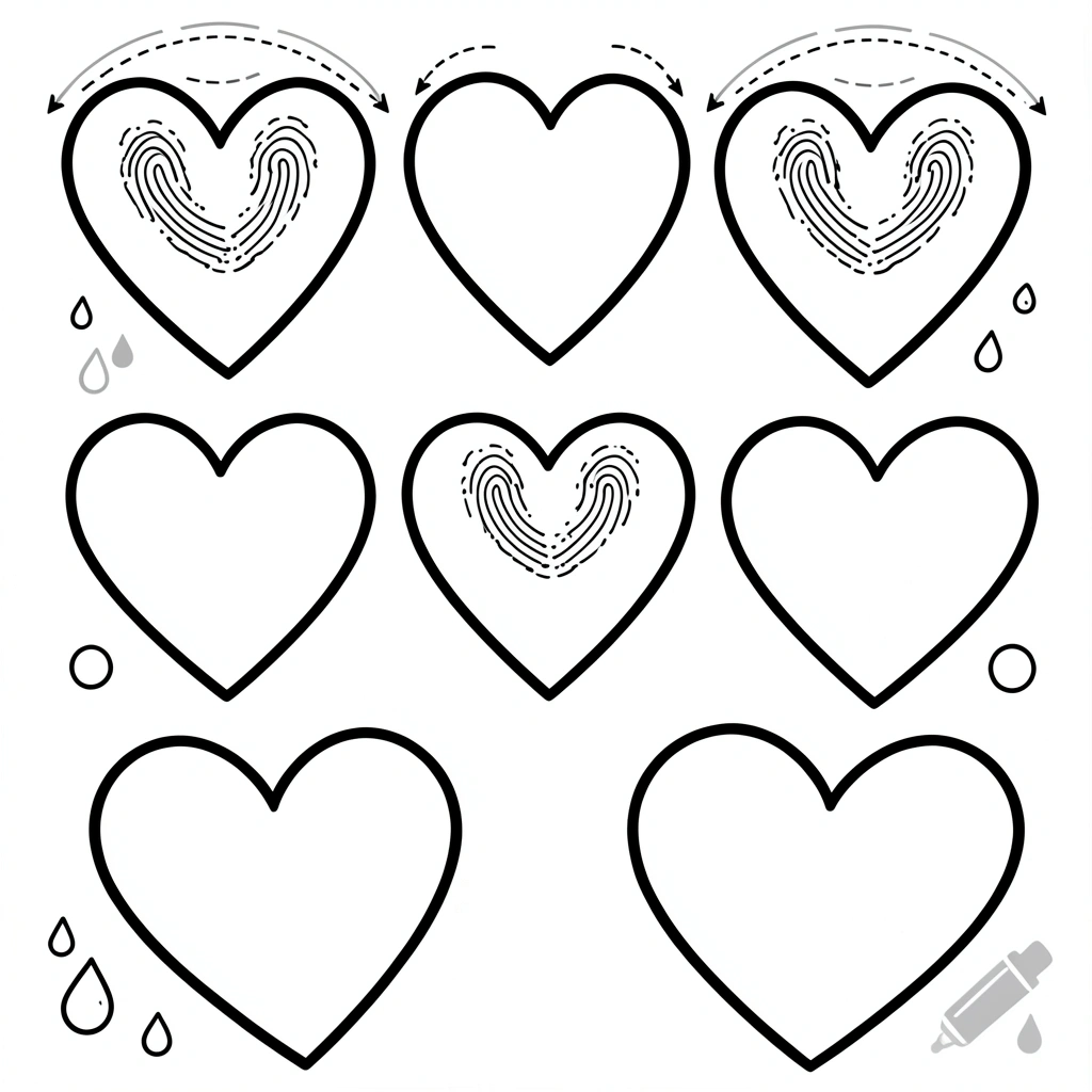 Szablon: strony z kształtami serduszek do odbitek palców - Szablony - Walentynki
