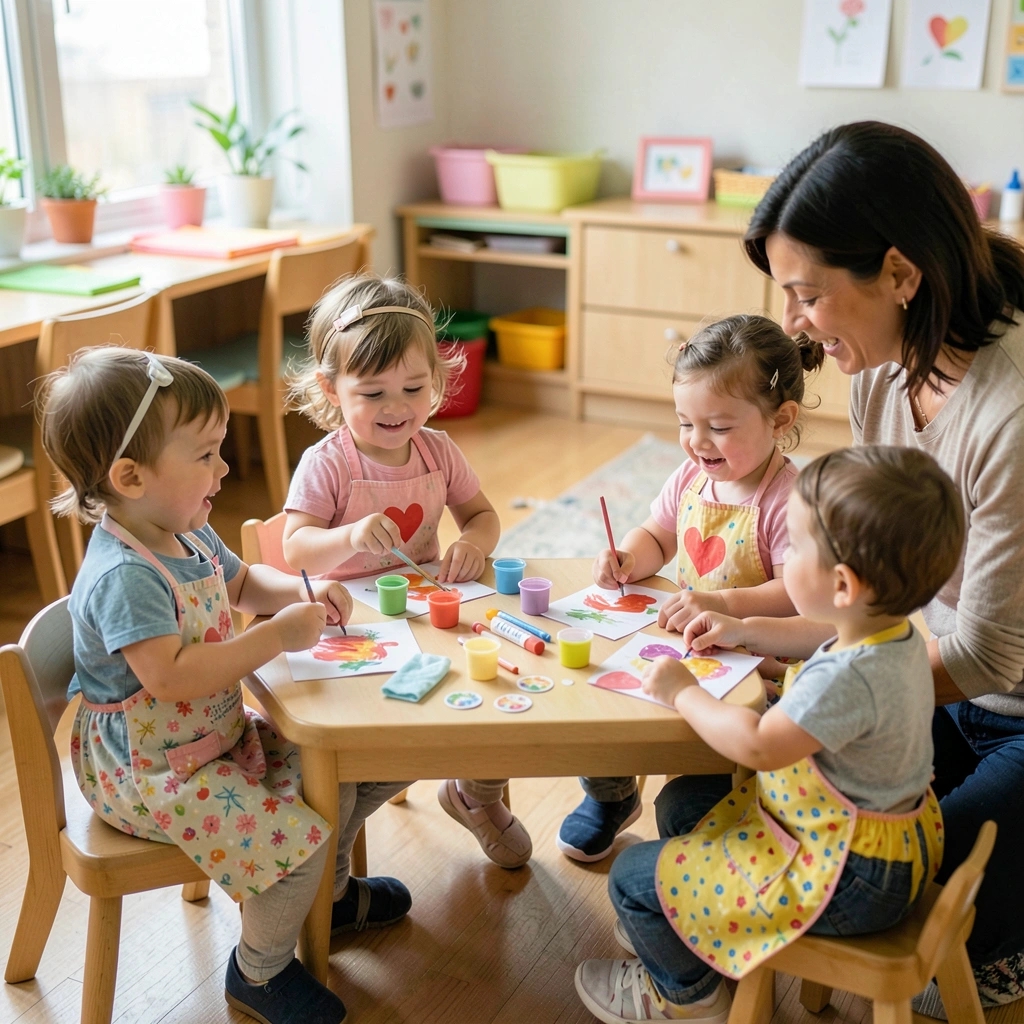 Zdjęcie grupowe: maluchy robią paluszkowe walentynkowe serca - Materiały - Walentynki