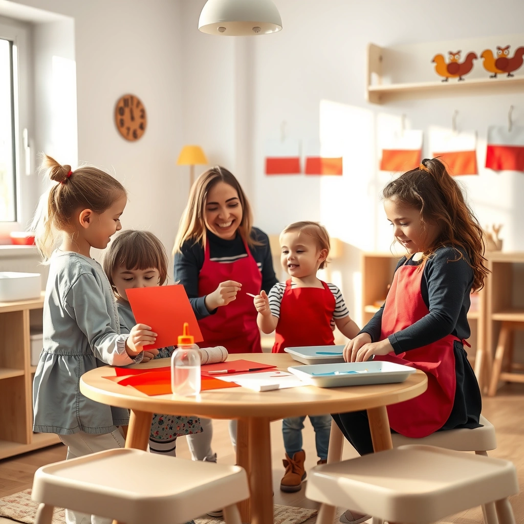 Zdjęcie referencyjne — dzieci robią flagi - Materiały - Niepodległość