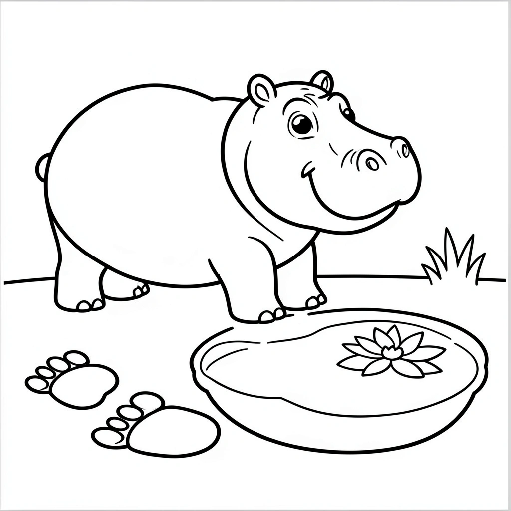 Kolorowanka — hipopotam dla maluchów - Kolorowanki - Dzień Hipopotama