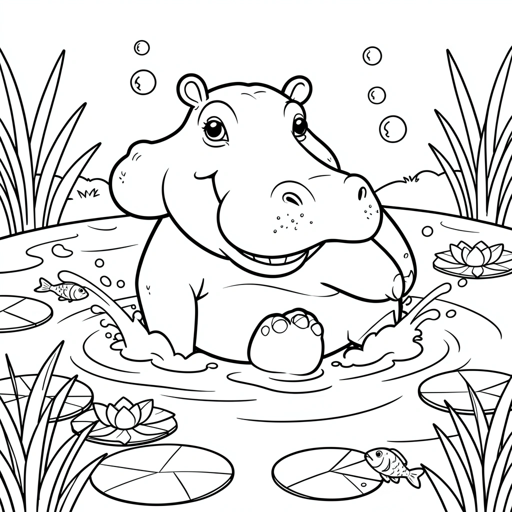 Kolorowanka: Hipopotam w rzece - Kolorowanki - Dzień Hipopotama