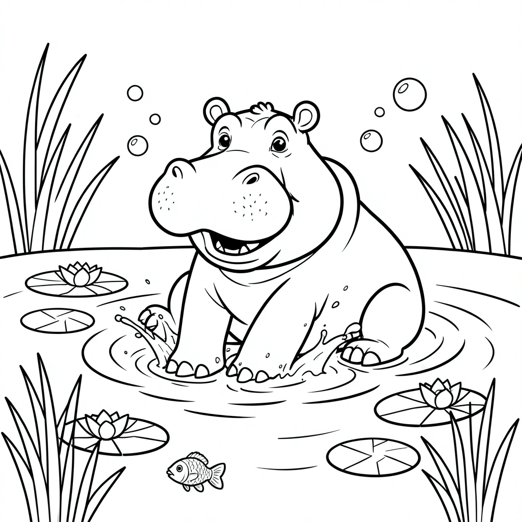 Kolorowanka: Hipopotam w rzece - Kolorowanki - Dzień Hipopotama