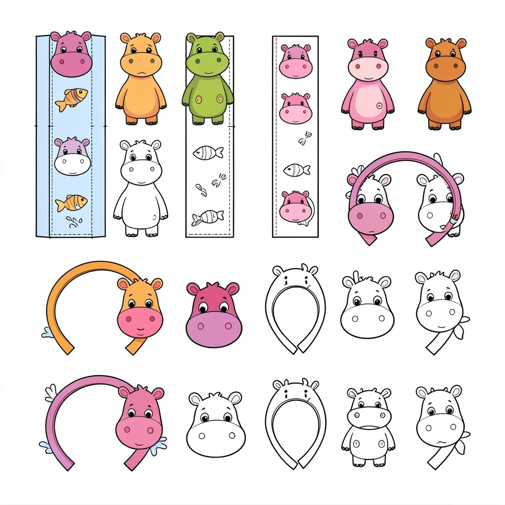 Szablon opasek na głowę (hipopotam) - Szablony - Dzień Hipopotama