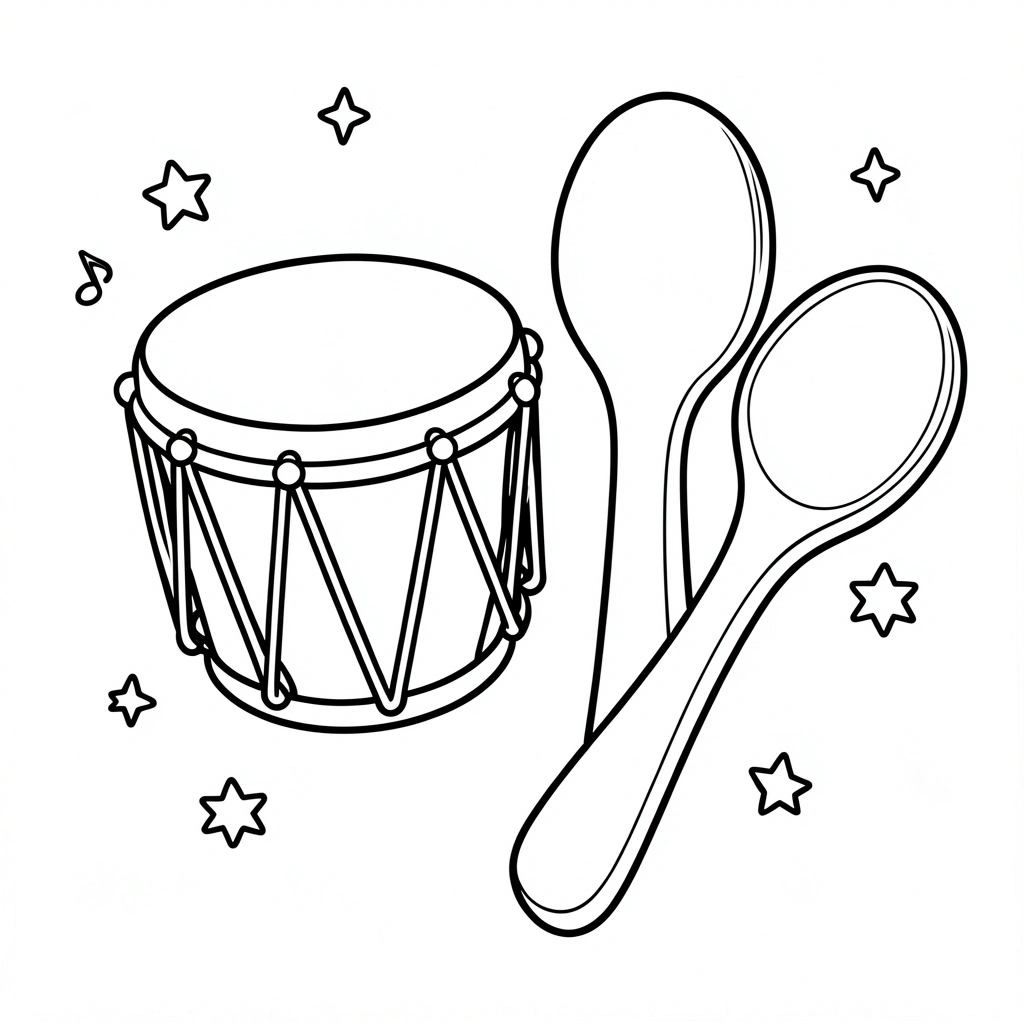 Kolorowanka: tamburyn i łyżki (linia) - Kolorowanki - Dzień Baterii