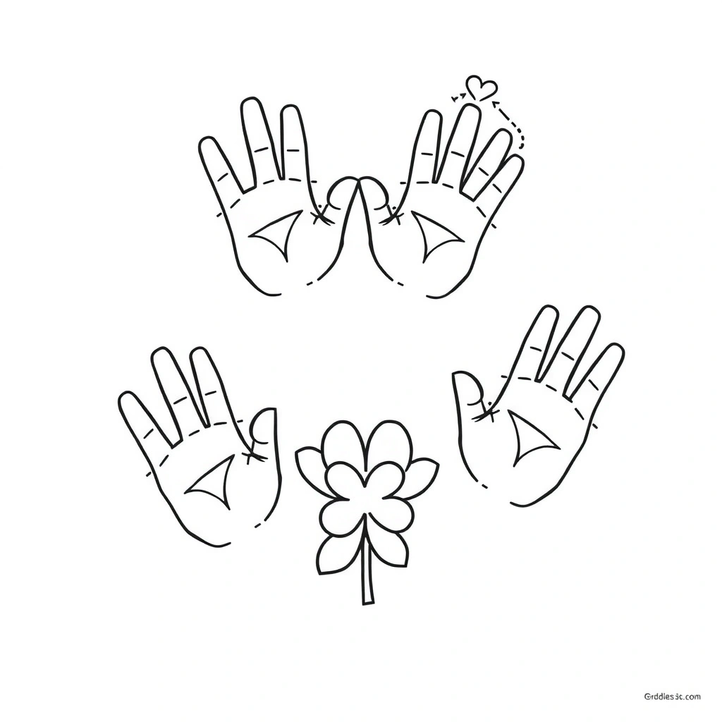 Szablon odbicia dłoni — kontury serca i kwiatu - Szablony - Dzień Seniora