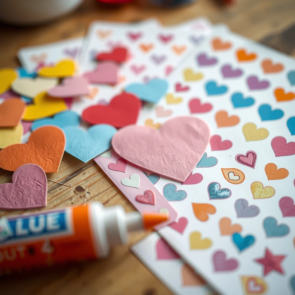 Zbliżenie dekoracji — papierowe serduszka i naklejki - Materiały - Dzień Seniora