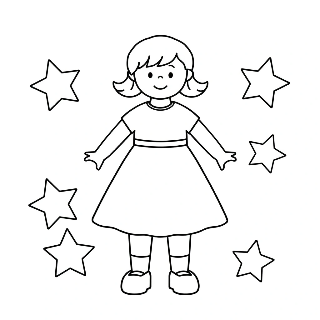 Kolorowanka — laleczka i gwiazdki - Kolorowanki - Andrzejki