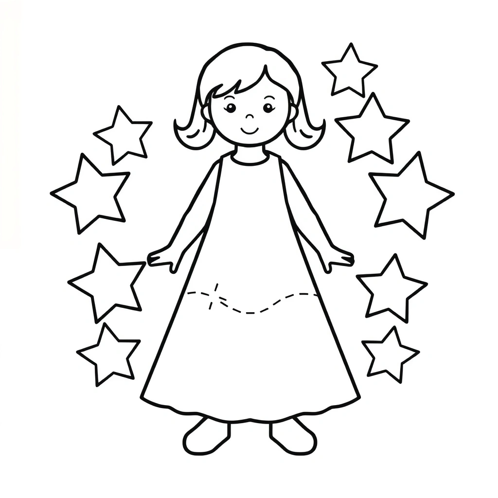 Kolorowanka — laleczka i gwiazdki - Kolorowanki - Andrzejki