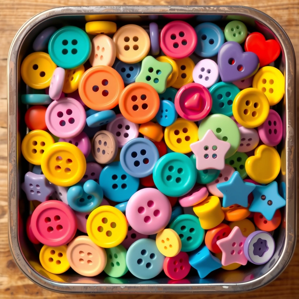 Tacka z dużymi, kolorowymi guzikami - Materiały - Guziki