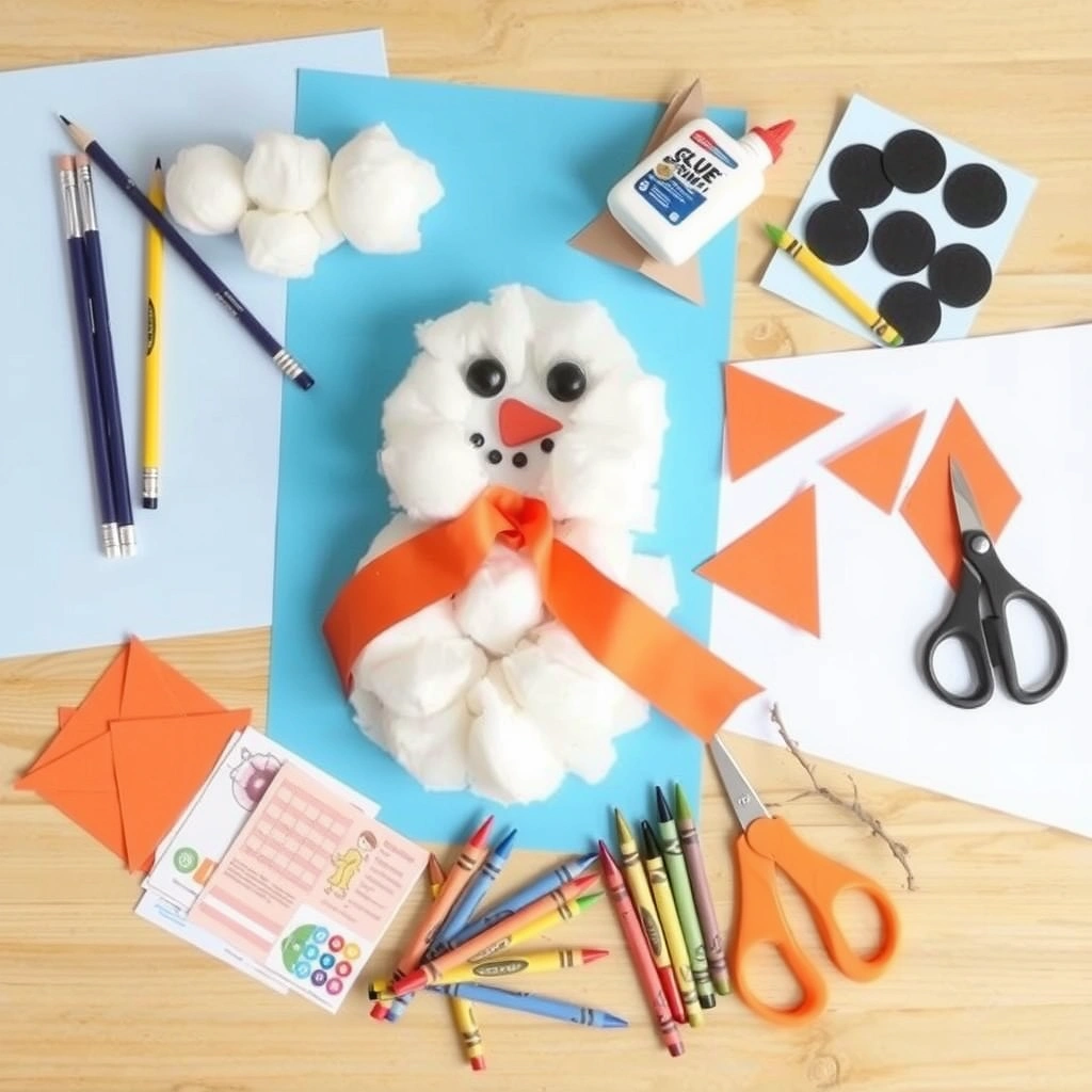 Flat lay materiałów do zajęć - Materiały - Bałwan