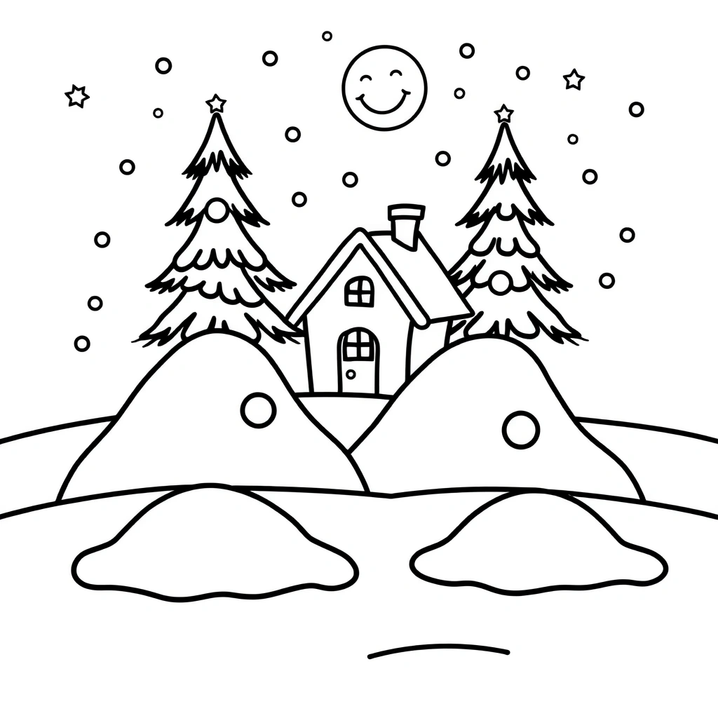 Kolorowanka – zimowy krajobraz - Kolorowanki - Zima