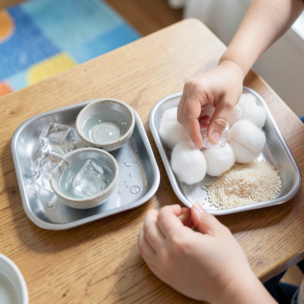 Stacja sensoryczna — taca z lodem i wata - Materiały - Dzień Niedźwiedzia Polarnego