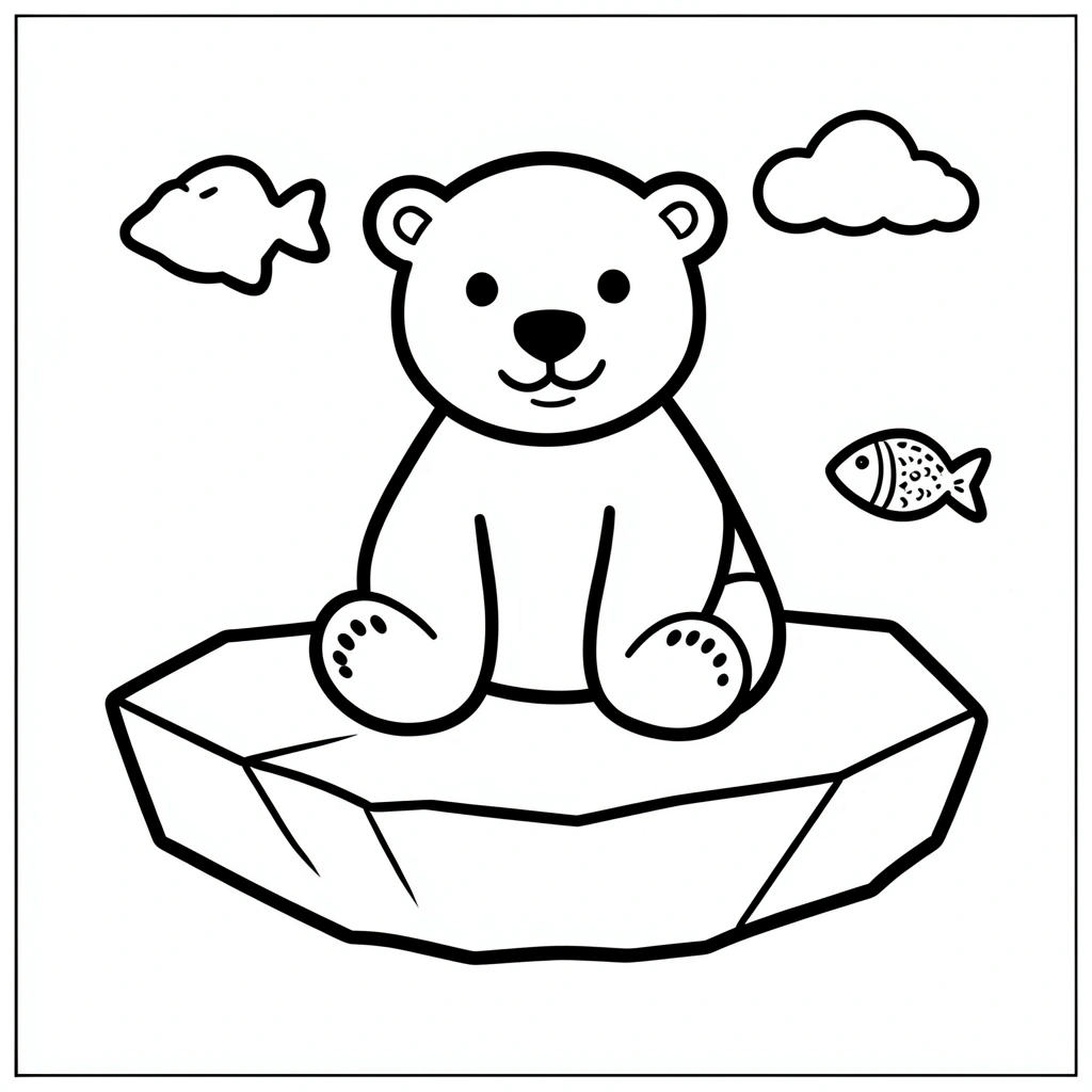 Kolorowanka: niedźwiedź polarny na lodzie — prosty rysunek - Kolorowanki - Dzień Niedźwiedzia Polarnego