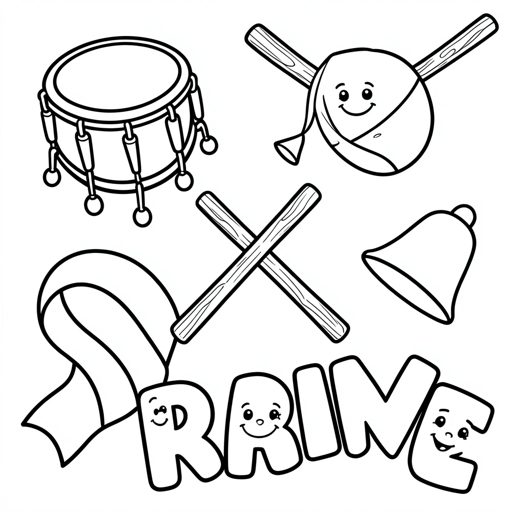 Kolorowanka — instrumenty i litery - Kolorowanki - Dzień Pisarza