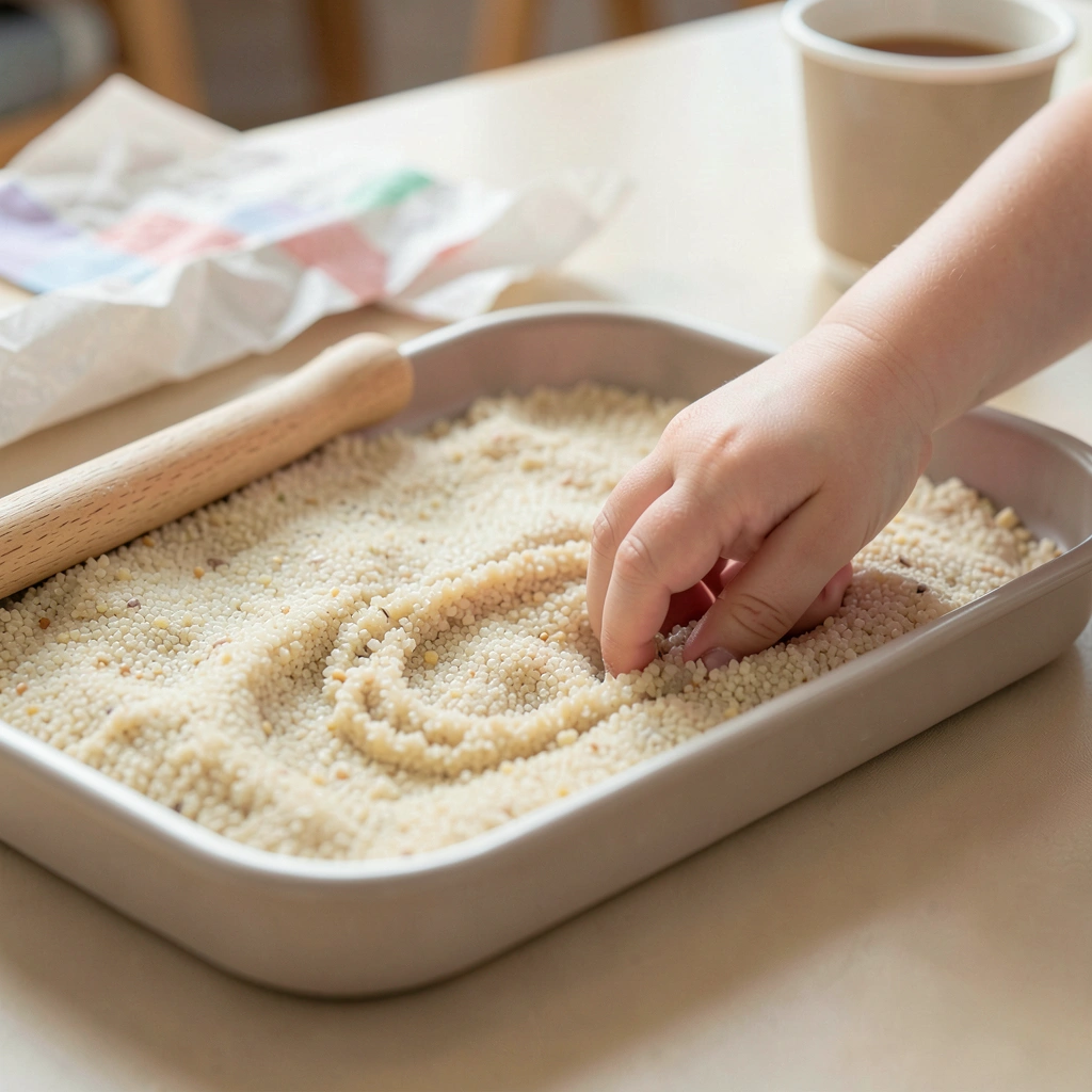 Stacja B — Pisanie w tacce z kaszą (scena) - Materiały - Dzień Pisarza