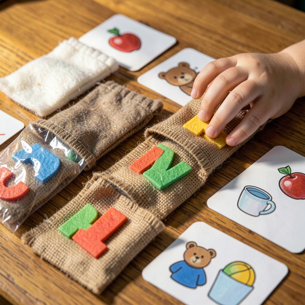 Woreczki sensoryczne z literami i obrazkami - Materiały - Dzień Gramatyki