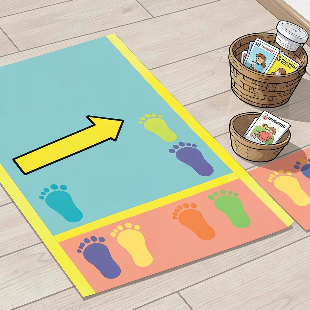 Linia startu z taśmą i gotowymi dziecięcymi pozycjami - Szablony - Dzień Gramatyki