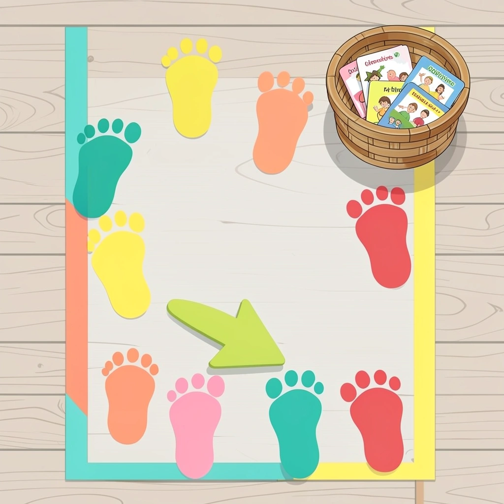 Linia startu z taśmą i gotowymi dziecięcymi pozycjami - Szablony - Dzień Gramatyki