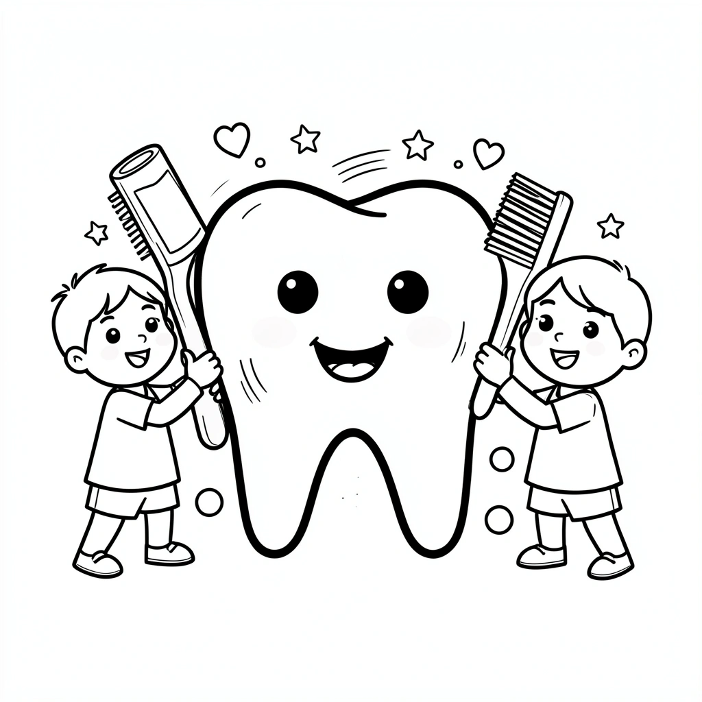 Kolorowanka: Wielki ząb i szczoteczka - Kolorowanki - Dzień Dentysty