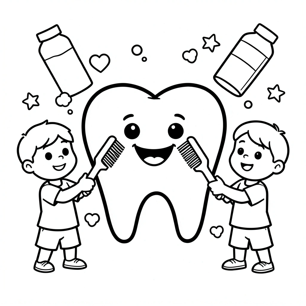 Kolorowanka: Wielki ząb i szczoteczka - Kolorowanki - Dzień Dentysty