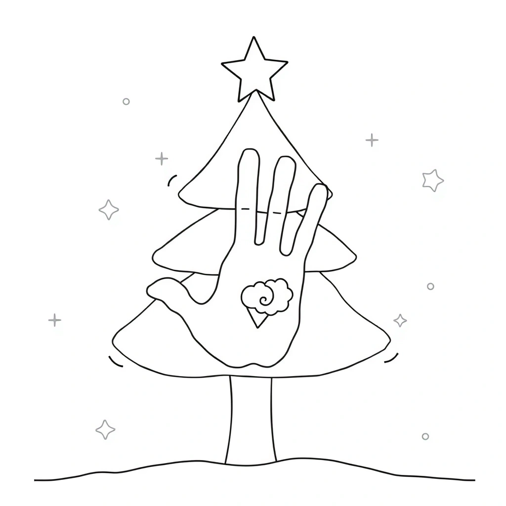 Kolorowanka: Choinka z odcisków dłoni - Kolorowanki - Wigilia