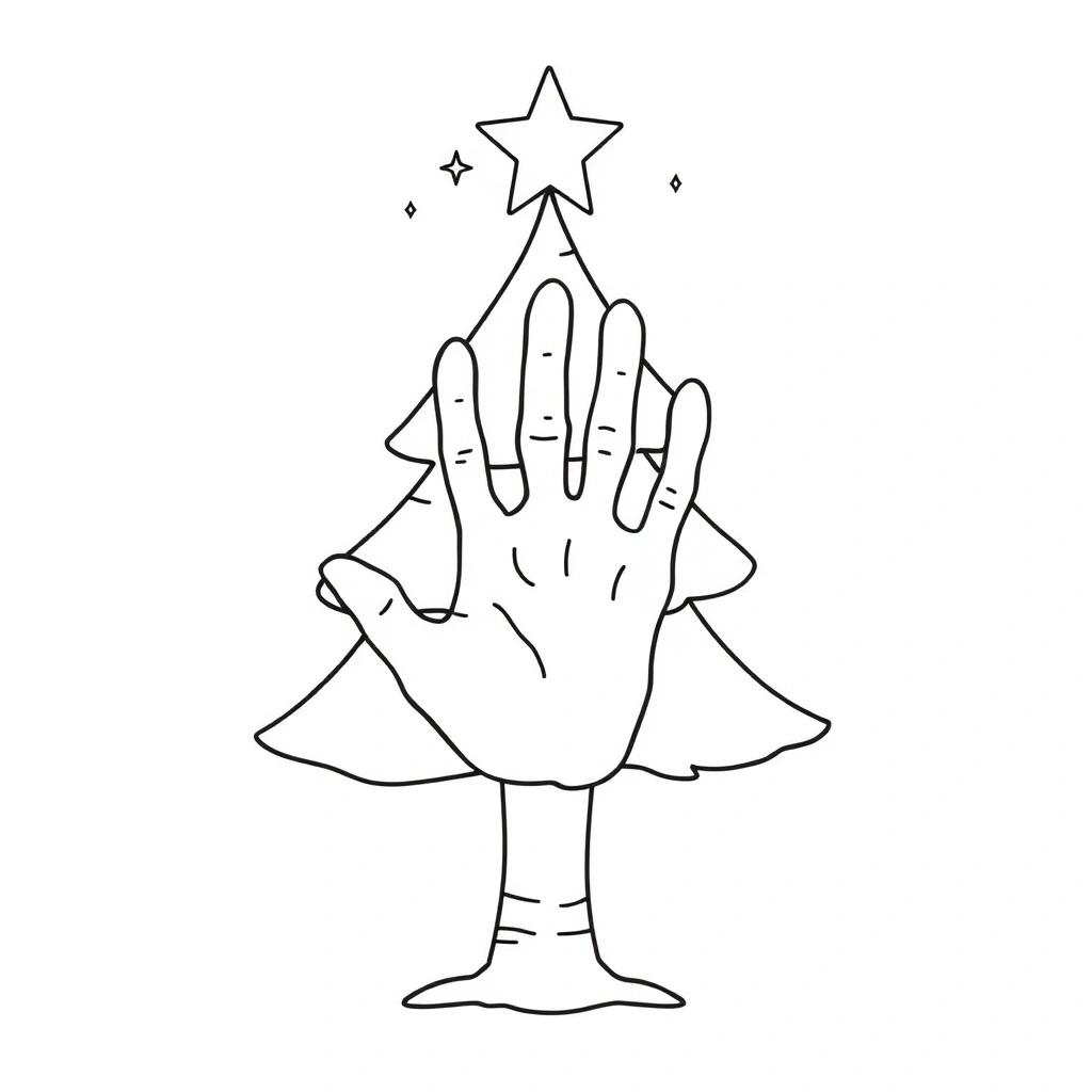 Kolorowanka: Choinka z odcisków dłoni - Kolorowanki - Wigilia