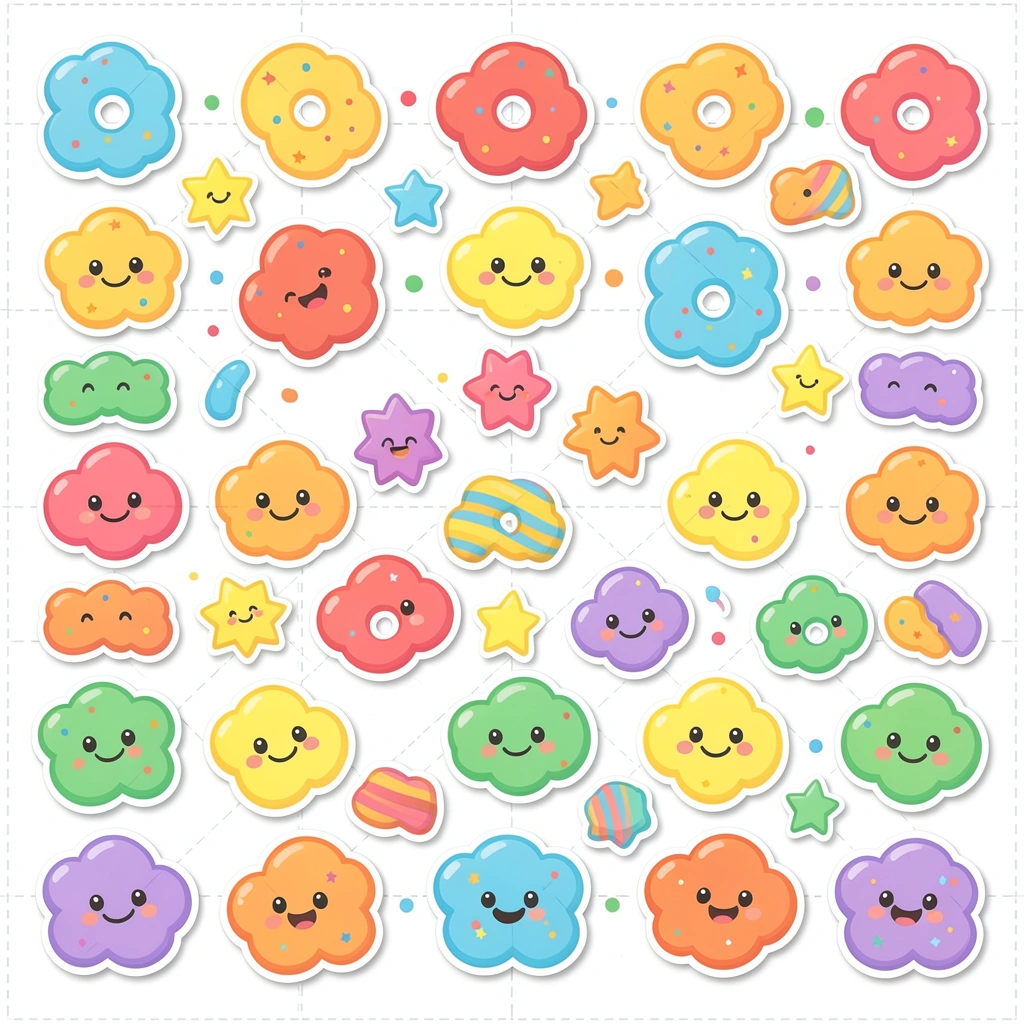 Arkusz naklejek — kolorowe płatki i elementy dekoracyjne - Materiały - Dzień Płatków Śniadaniowych