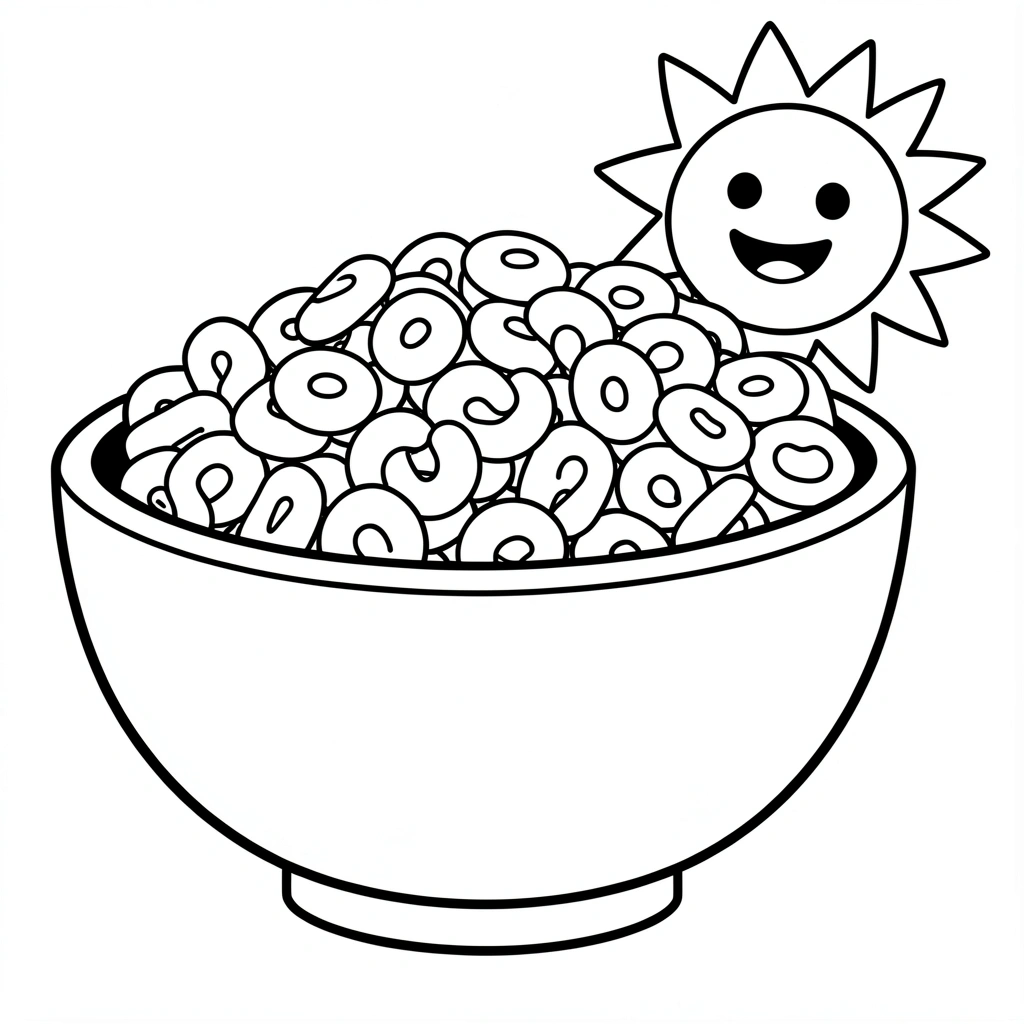 Kolorowanka — miseczka i słońce - Kolorowanki - Dzień Płatków Śniadaniowych