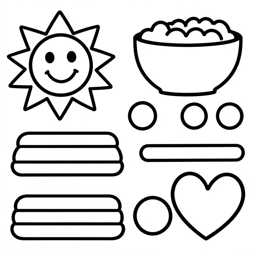 Szablony prostych kształtów (słońce, miseczka, paski) - Szablony - Dzień Płatków Śniadaniowych