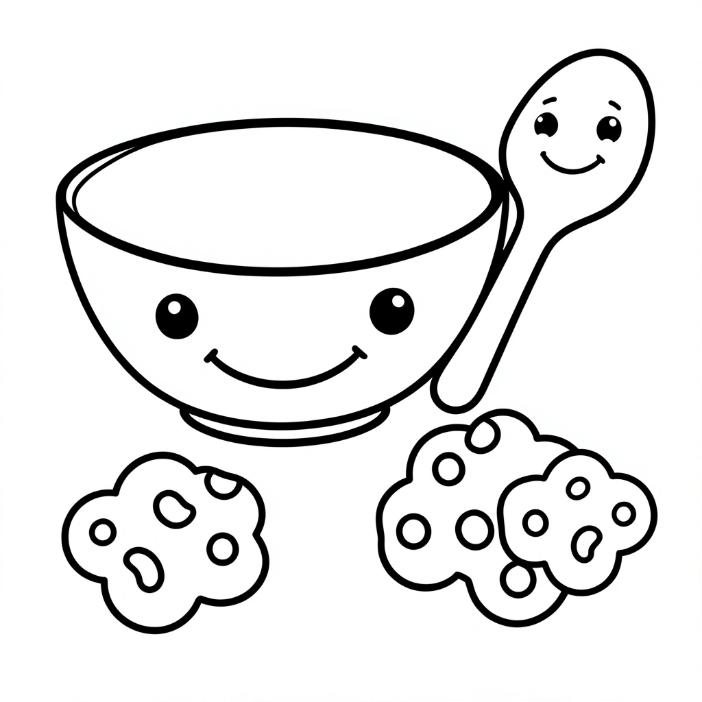 Kolorowanka — proste kontury płatków i łyżki - Kolorowanki - Dzień Płatków Śniadaniowych