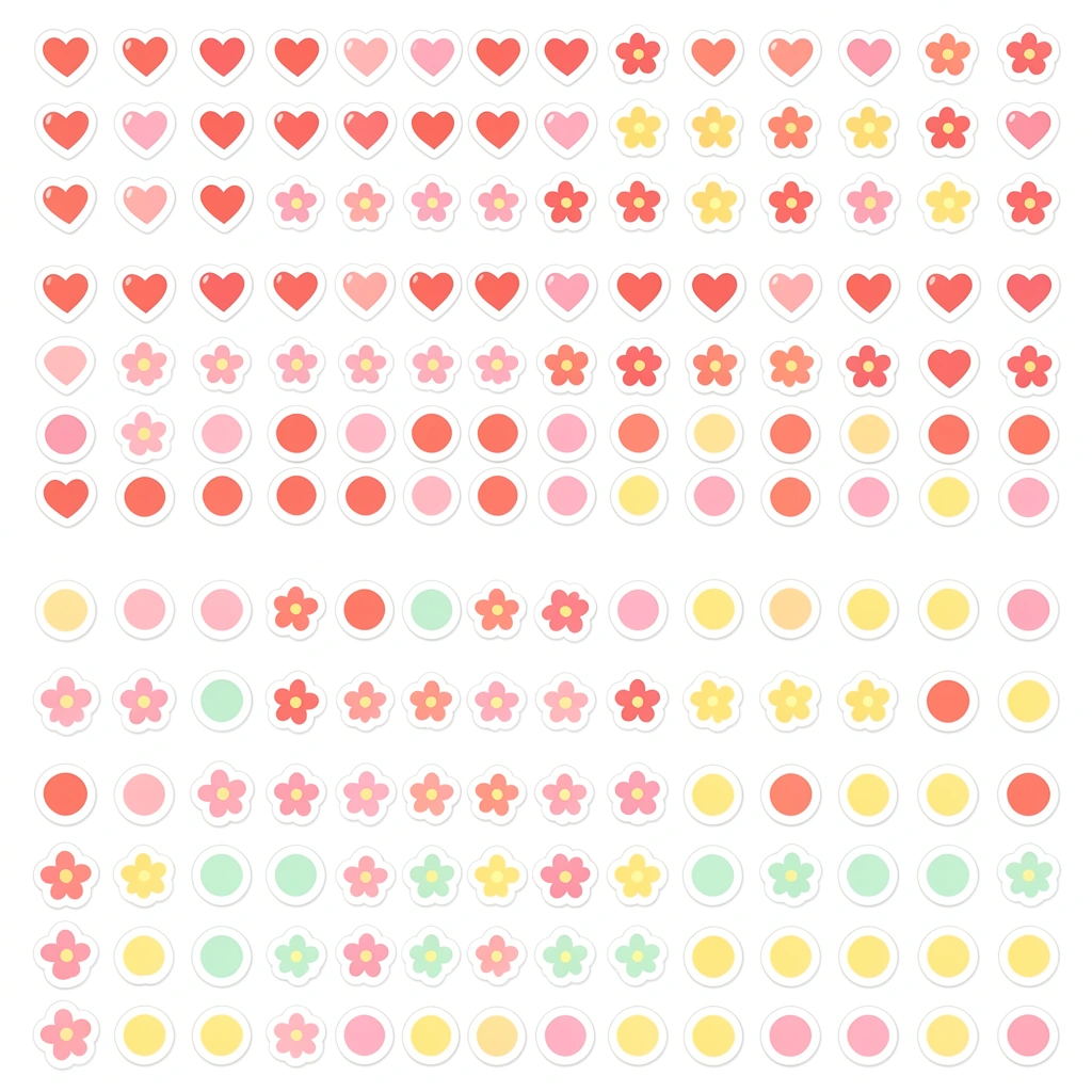 Arkusz naklejek: mini serduszka i kwiatki - Szablony - Dzień Kobiet