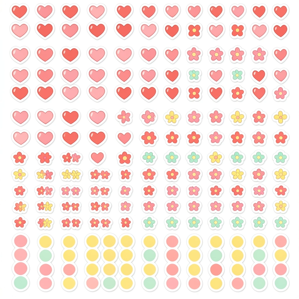 Arkusz naklejek: mini serduszka i kwiatki - Szablony - Dzień Kobiet